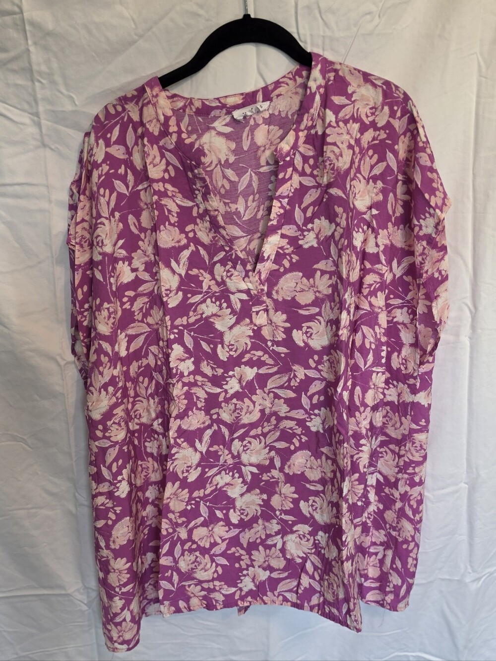 Floral V-Neck Cap Sleeve Top, 3X